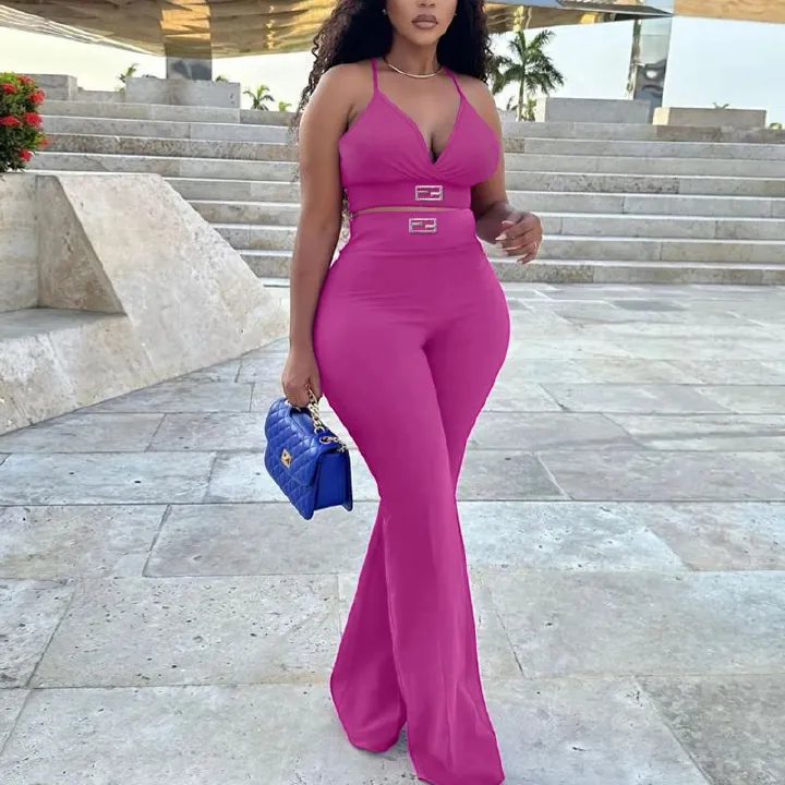 New Arrivals Sexy Bra Tube Top Matching Wide Leg Pants 2 Piece Set Ladies Street Fashion Baggy Trousers Two Piece SetTwo-Piece Outfits