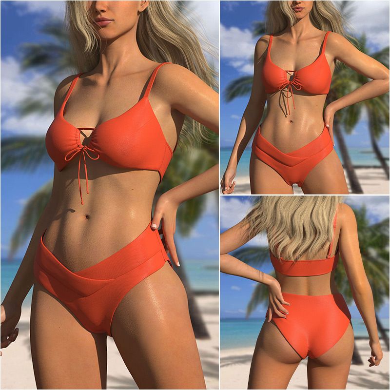 Custom Women's Sexy V-Neck Bikini Set 2-Piece Thong with Push-Up Swimwear Summer Beach Bathing Cover Ups