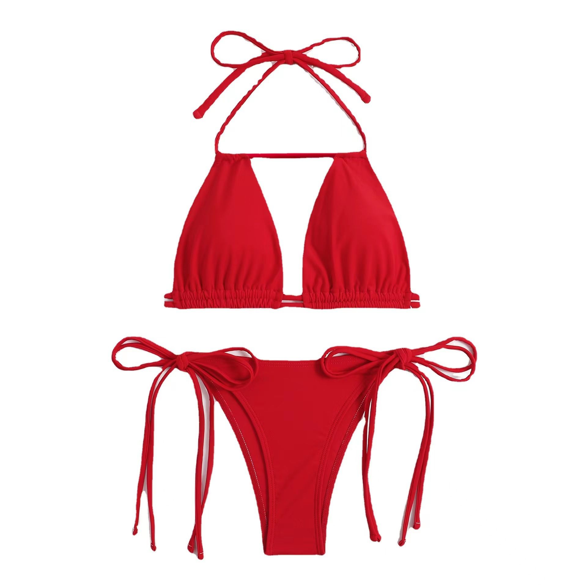 Custom Summer Snorkeling Beach Sexy Swim Solid Color Bikini Triangle Bathing Suit Plus Size Tie String Thong Swimsuit For WomenCover Ups