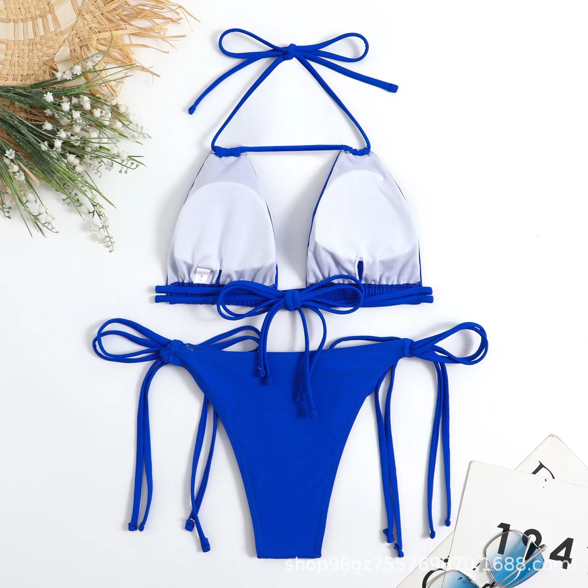 Custom Summer Snorkeling Beach Sexy Swim Solid Color Bikini Triangle Bathing Suit Plus Size Tie String Thong Swimsuit For WomenCover Ups