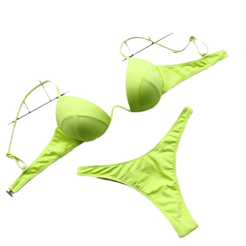 Best Selling Popular Hard Cups Gather Bikini New Swimwear Wholesale Underwire Pure Color Buckle Swimsuit  Cover Ups