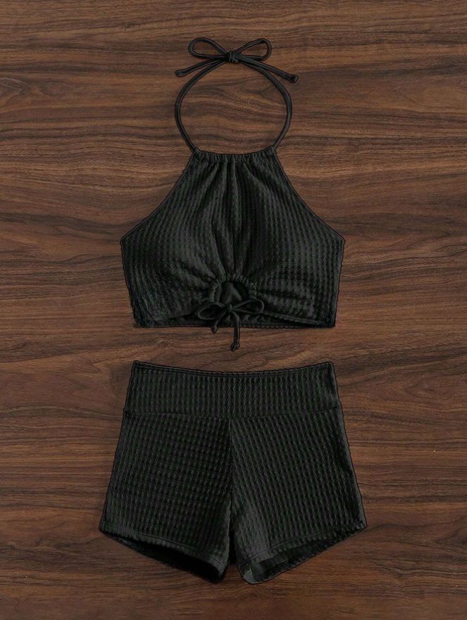 Wholesale Hot Sale  New Solid Color Two Piece Spice Girl Bikini High Waist Sexy Bikini Swimsuit  Cover Ups