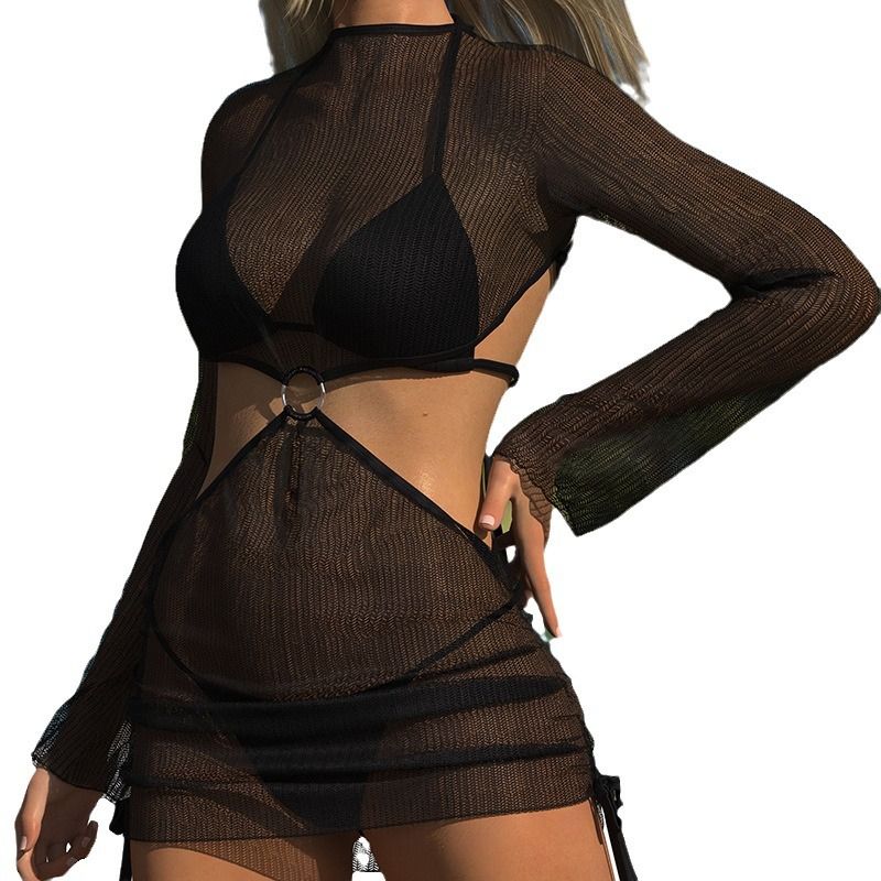 King Mcgreen star Fashion design New Special Mesh Backless Cover Up Drawstring Strap Swimsuit Bikini Three Piece Set for women Swimwear Cover Ups