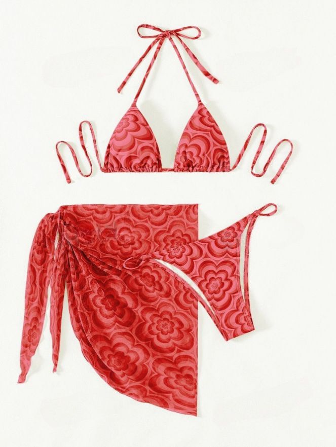 Bikini swimsuit sexy three pieces  new floral skirt swimming costume ladies split bikinis  Swimwear Cover Ups
