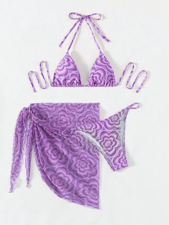 Bikini swimsuit sexy three pieces  new floral skirt swimming costume ladies split bikinis  Swimwear Cover Ups