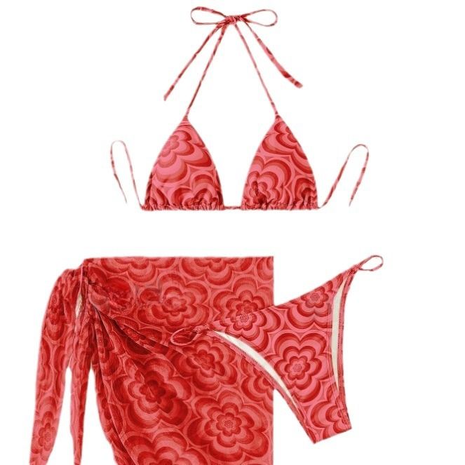 Bikini swimsuit sexy three pieces  new floral skirt swimming costume ladies split bikinis  Swimwear Cover Ups