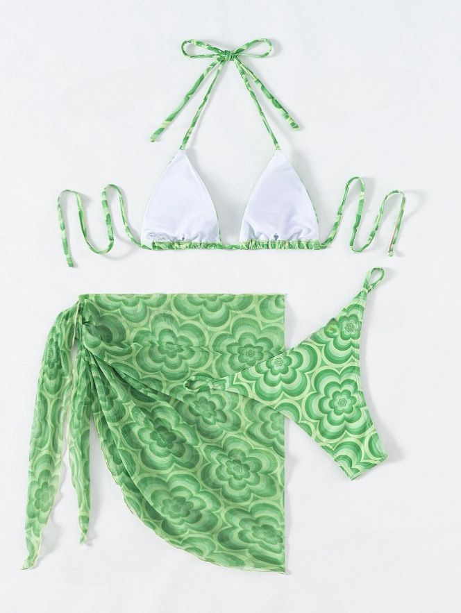 Bikini swimsuit sexy three pieces  new floral skirt swimming costume ladies split bikinis  Swimwear Cover Ups