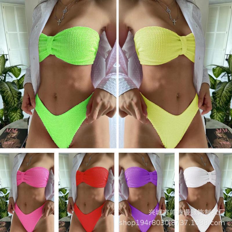Factory Wholesale Strapless Solid Bikinis Woman Swimwear Beachwear Beach Wear Women's Swimsuit Set Two Piece Bathing Suit