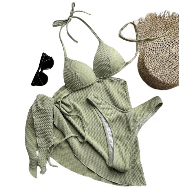 Swimsuit Women's European and American Sexy Sleeveless Split Three Piece Bikini Skirt Cover Ups   Swimwear Cover Ups