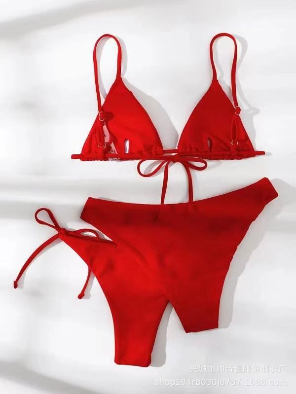 Three point halter Bra solid color bikinis waist basic Bikinis 2 piece Swim Wear& Beachwear Swimwear Cover Ups