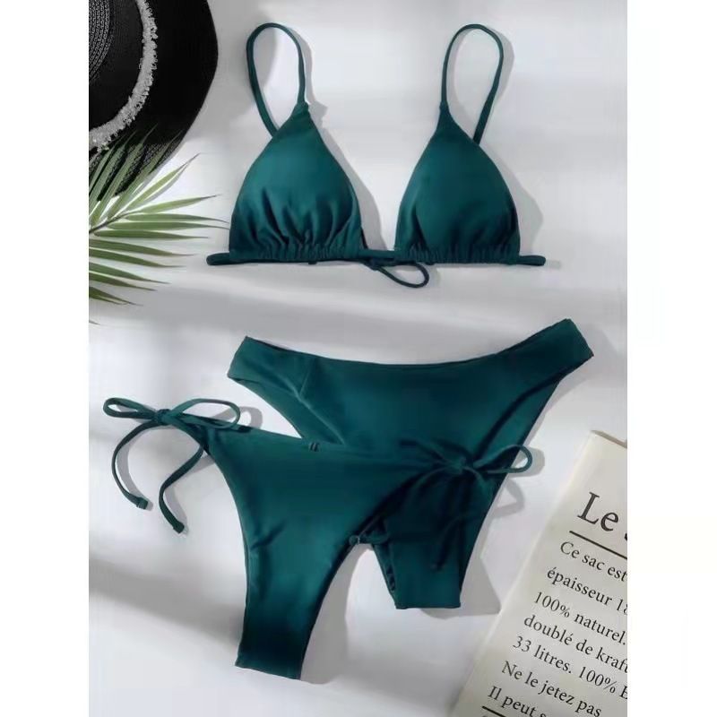 Three point halter Bra solid color bikinis waist basic Bikinis 2 piece Swim Wear& Beachwear Swimwear Cover Ups
