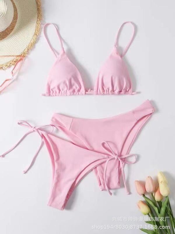 Three point halter Bra solid color bikinis waist basic Bikinis 2 piece Swim Wear& Beachwear Swimwear Cover Ups