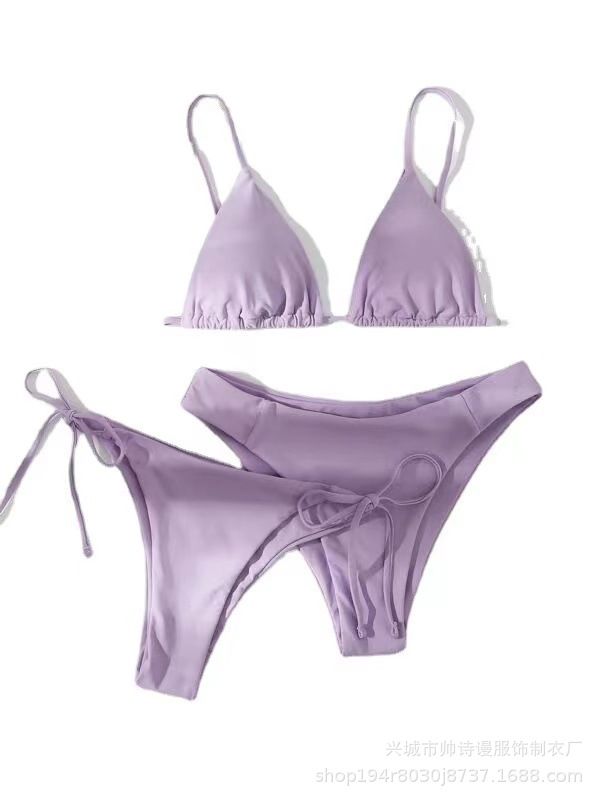 Three point halter Bra solid color bikinis waist basic Bikinis 2 piece Swim Wear& Beachwear Swimwear Cover Ups