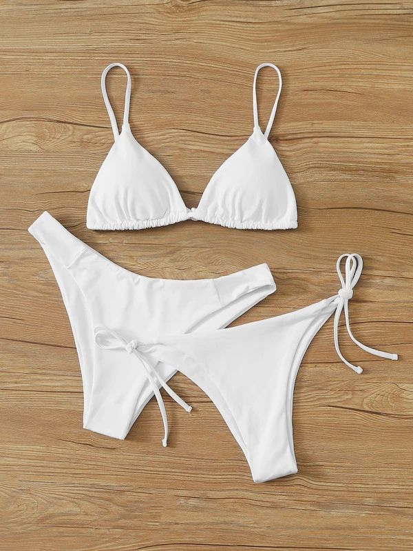 Three point halter Bra solid color bikinis waist basic Bikinis 2 piece Swim Wear& Beachwear Swimwear Cover Ups