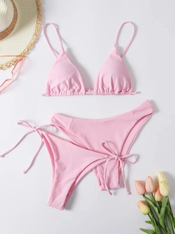 Three point halter Bra solid color bikinis waist basic Bikinis 2 piece Swim Wear& Beachwear Swimwear Cover Ups
