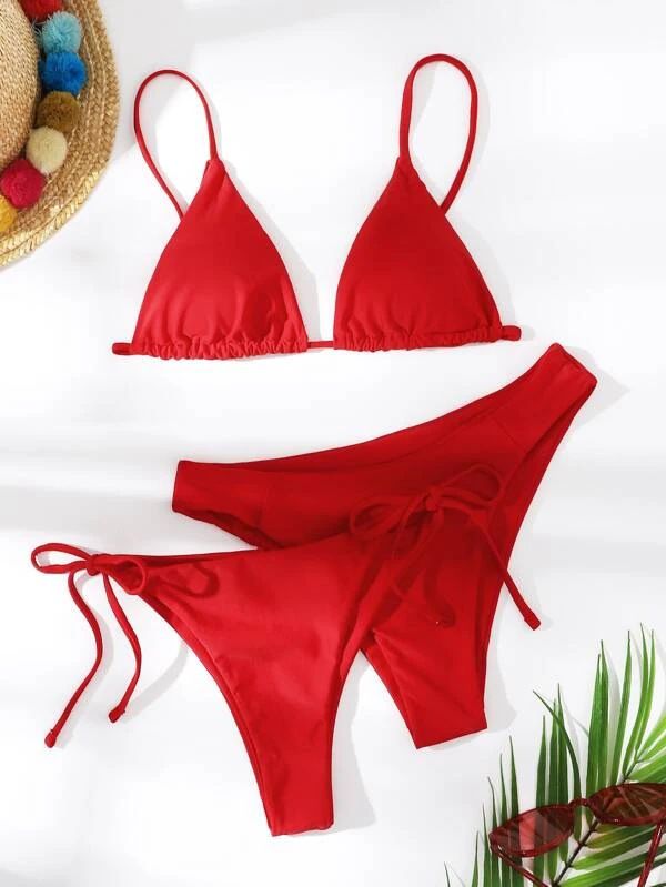 Three point halter Bra solid color bikinis waist basic Bikinis 2 piece Swim Wear& Beachwear Swimwear Cover Ups