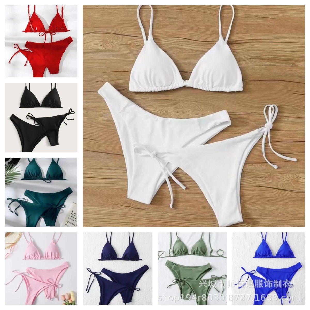 Three point halter Bra solid color bikinis waist basic Bikinis 2 piece Swim Wear& Beachwear Swimwear Cover Ups