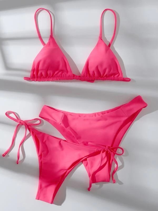 Three point halter Bra solid color bikinis waist basic Bikinis 2 piece Swim Wear& Beachwear Swimwear Cover Ups
