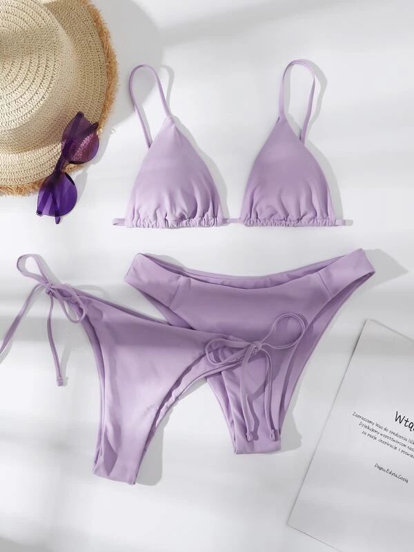 Three point halter Bra solid color bikinis waist basic Bikinis 2 piece Swim Wear& Beachwear Swimwear Cover Ups