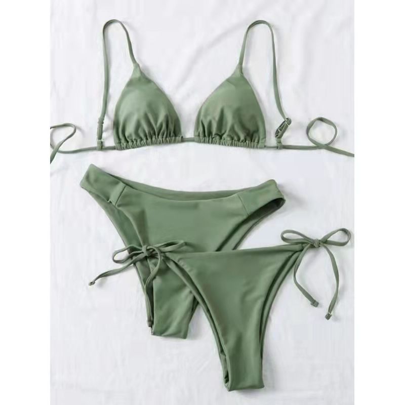Three point halter Bra solid color bikinis waist basic Bikinis 2 piece Swim Wear& Beachwear Swimwear Cover Ups