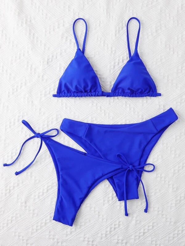 Three point halter Bra solid color bikinis waist basic Bikinis 2 piece Swim Wear& Beachwear Swimwear Cover Ups