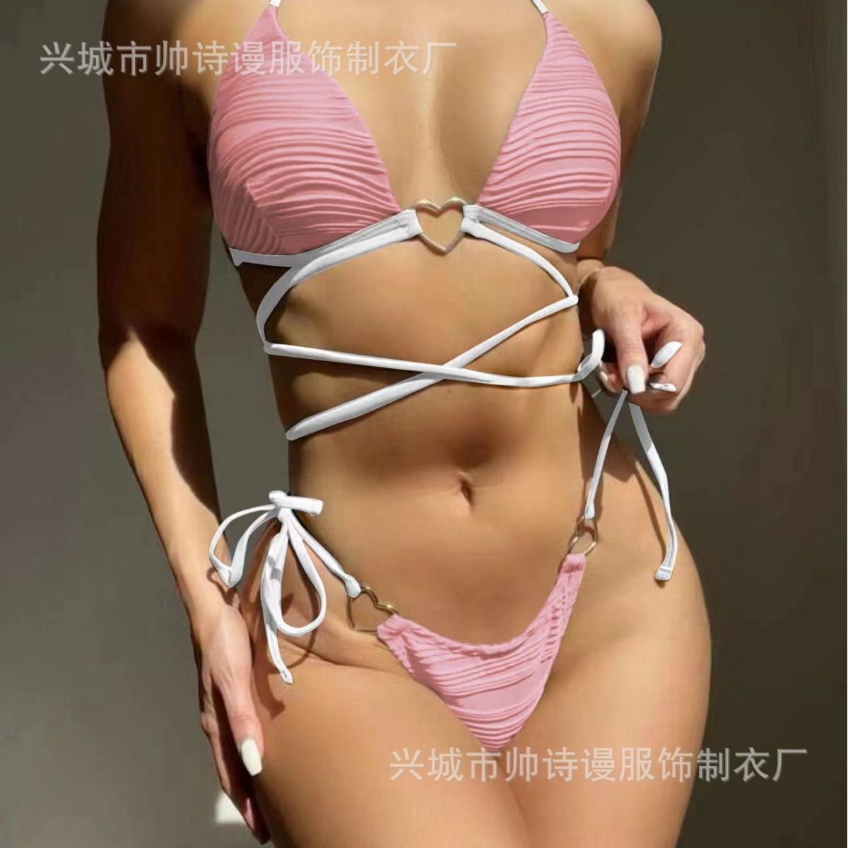 Hight Quality Split Body Hanging Neck Solid Color Sexy Bikini Custom Logo Swimwear Drawstring Halter Backless Mini Swimsuit Swimwear Cover Ups