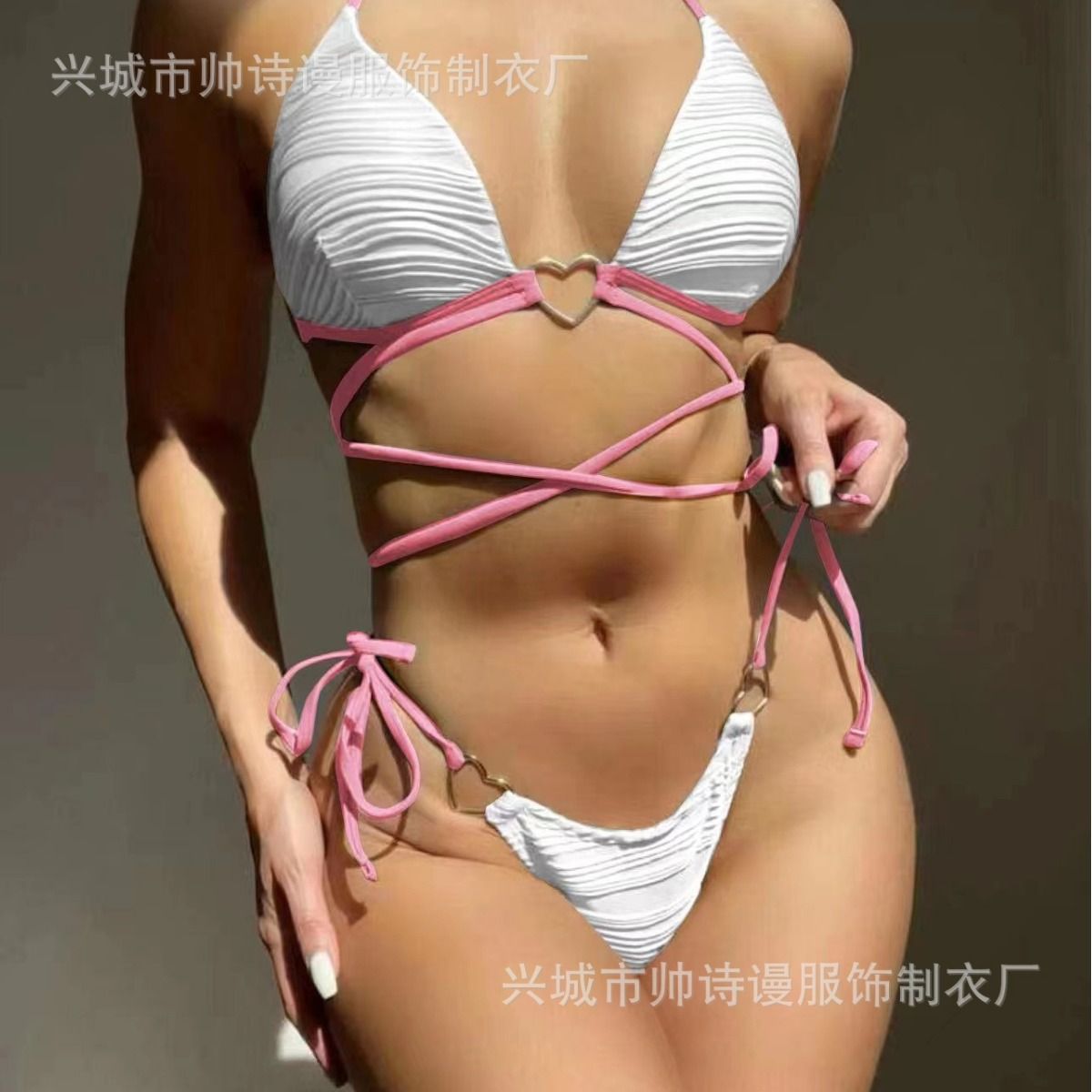Hight Quality Split Body Hanging Neck Solid Color Sexy Bikini Custom Logo Swimwear Drawstring Halter Backless Mini Swimsuit Swimwear Cover Ups