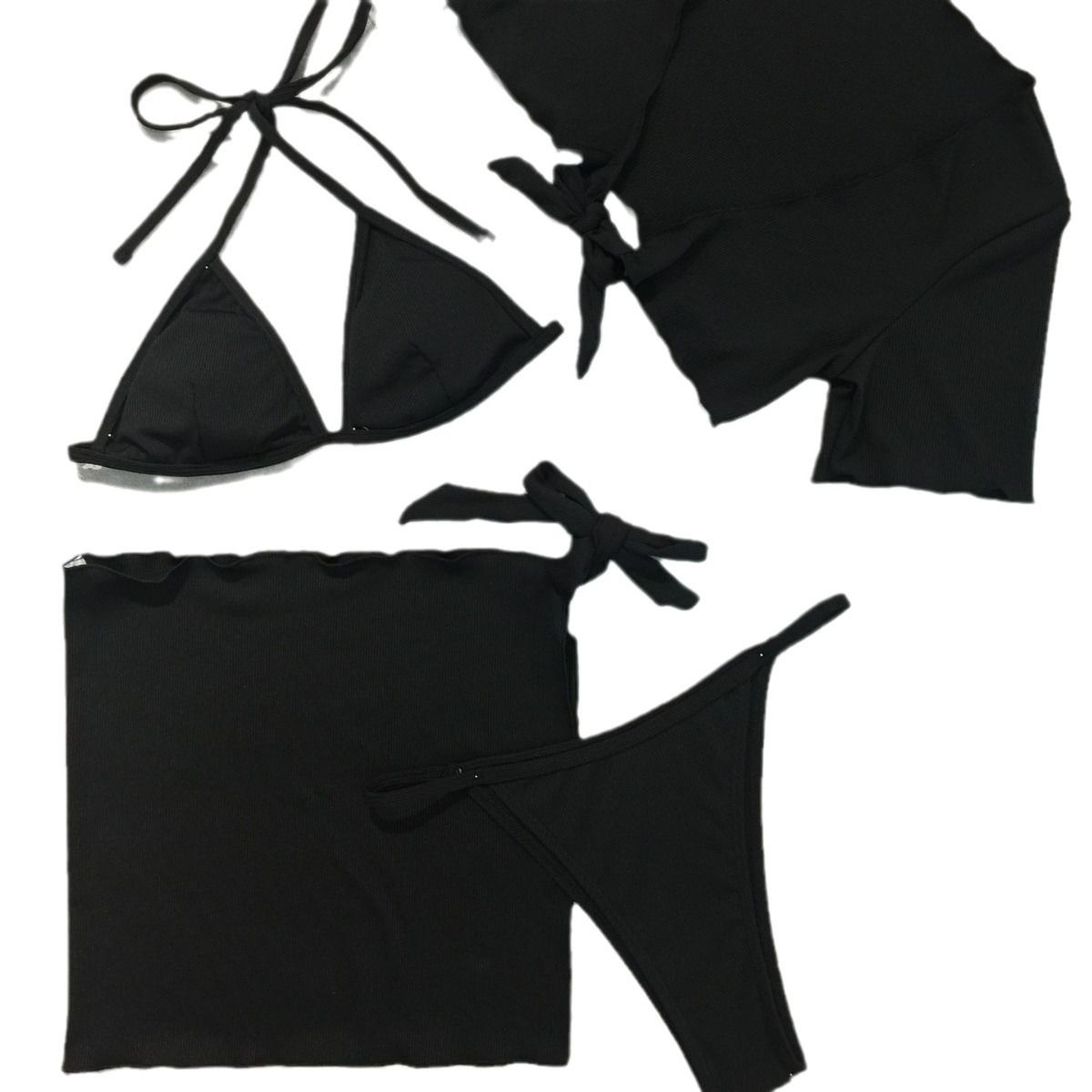 Newest style European Brazilian style Solid knit rib Fashion Bikini With Cover Up  Swimwear  Cover Ups