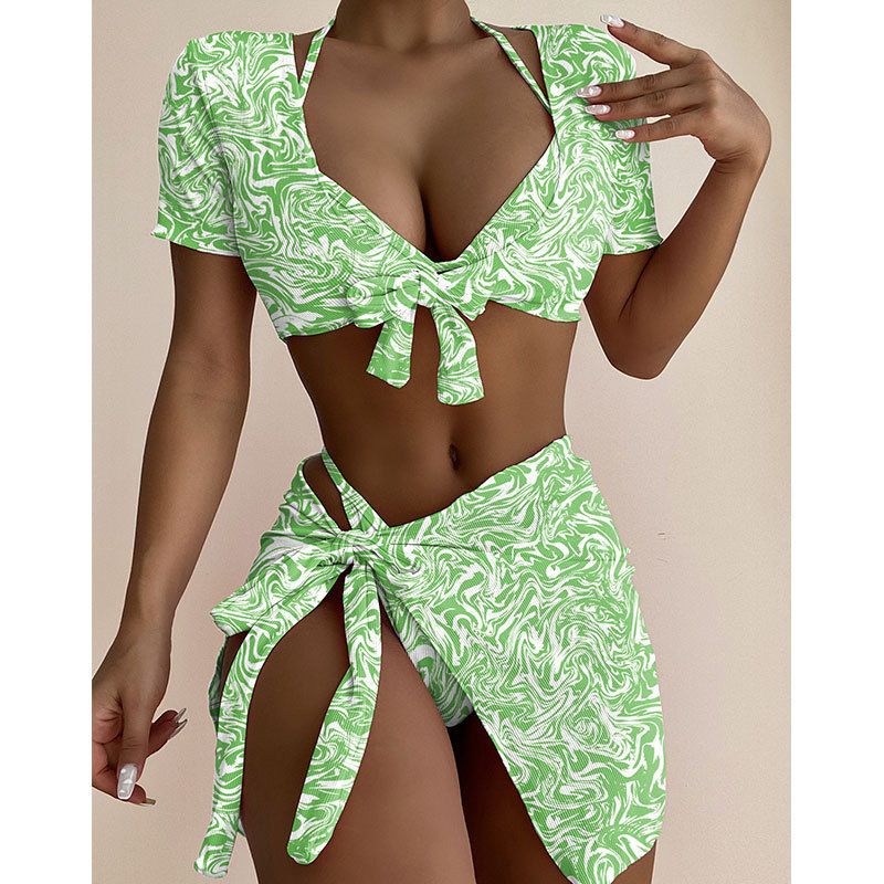 Newest style European Brazilian style Solid knit rib Fashion Bikini With Cover Up  Swimwear  Cover Ups