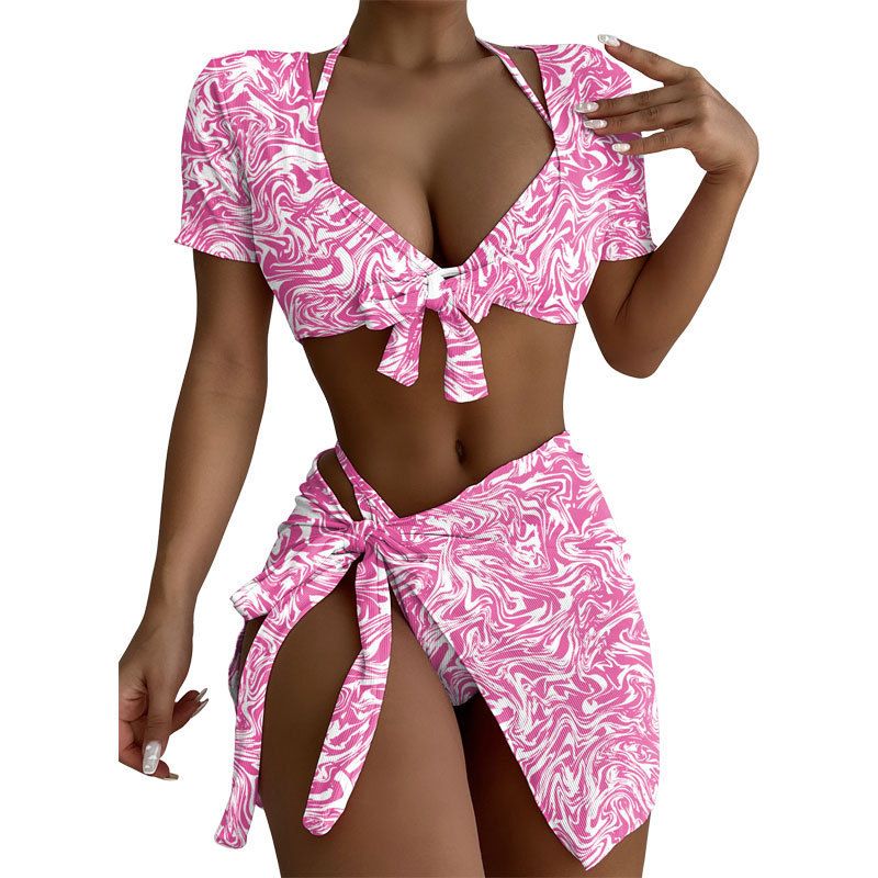 Newest style European Brazilian style Solid knit rib Fashion Bikini With Cover Up  Swimwear  Cover Ups