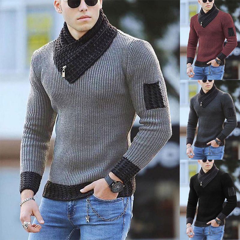 Casual Vintage Style Pullover Long Sleeve Scarf Collar Sweater for Men  Clothes Men's Clothing Coats