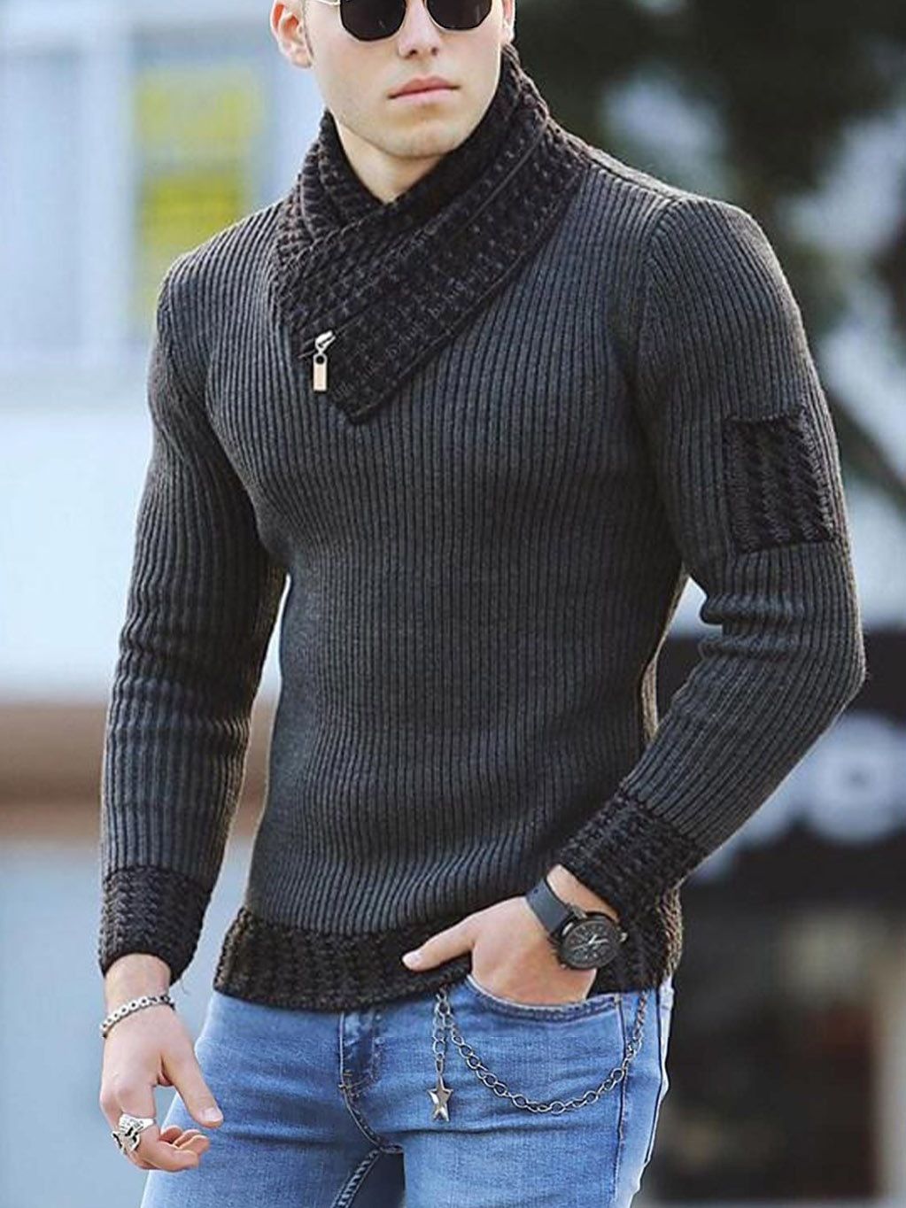 Casual Vintage Style Pullover Long Sleeve Scarf Collar Sweater for Men  Clothes Men's Clothing Coats