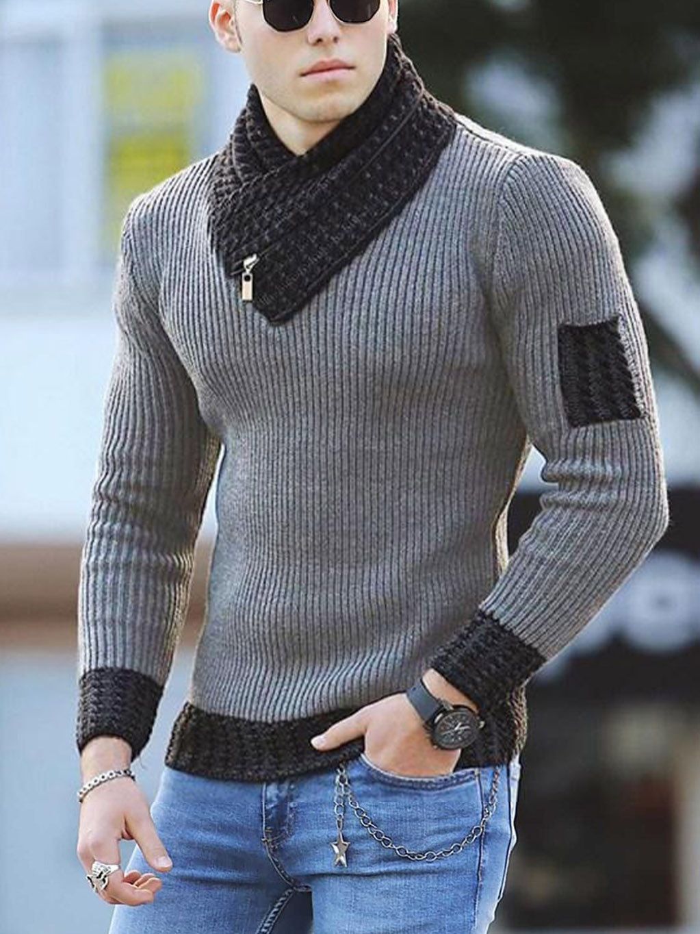 Casual Vintage Style Pullover Long Sleeve Scarf Collar Sweater for Men  Clothes Men's Clothing Coats