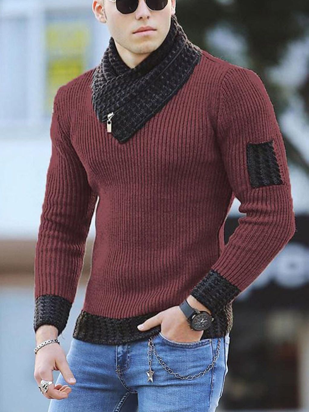 Casual Vintage Style Pullover Long Sleeve Scarf Collar Sweater for Men  Clothes Men's Clothing Coats