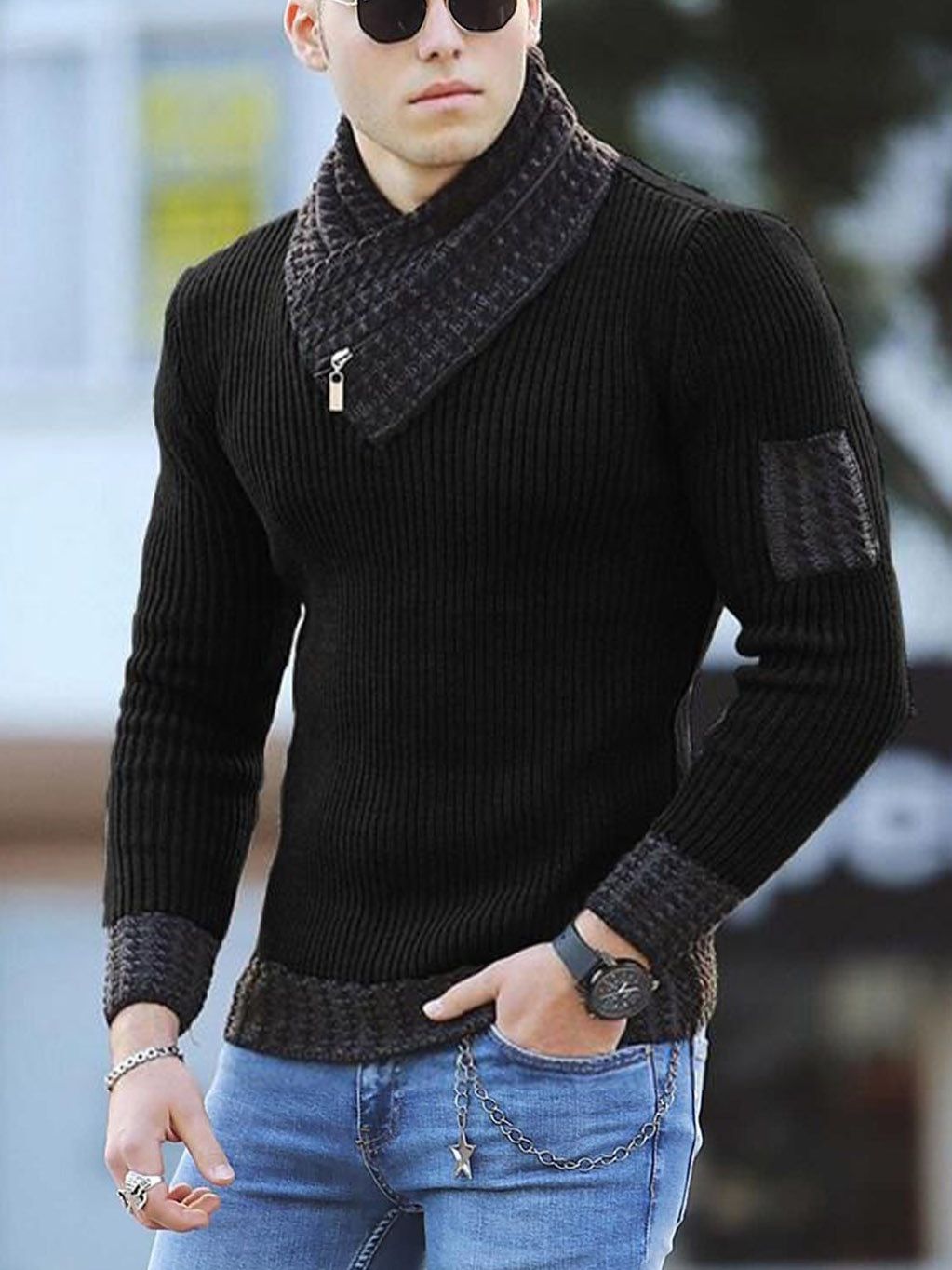 Casual Vintage Style Pullover Long Sleeve Scarf Collar Sweater for Men  Clothes Men's Clothing Coats
