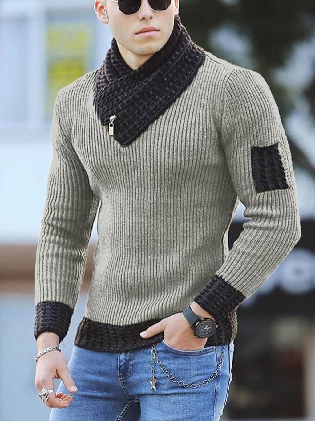 Casual Vintage Style Pullover Long Sleeve Scarf Collar Sweater for Men  Clothes Men's Clothing Coats