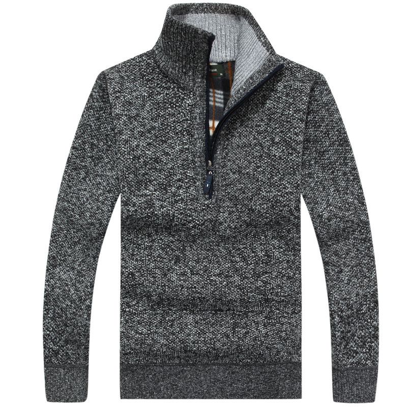 Dynamics Winter New Arrival Thickened Fleece Lined Zip Up Polo Neck Cardigan Knitted Sweater For Men Clothes T-Shirts