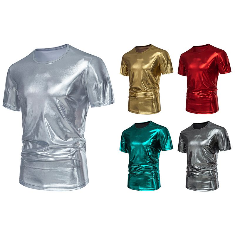 Mens 70s metallic shirts short sleeve gold t-shirt disco party club tee tops  Clothes   Men's Clothing T-Shirts