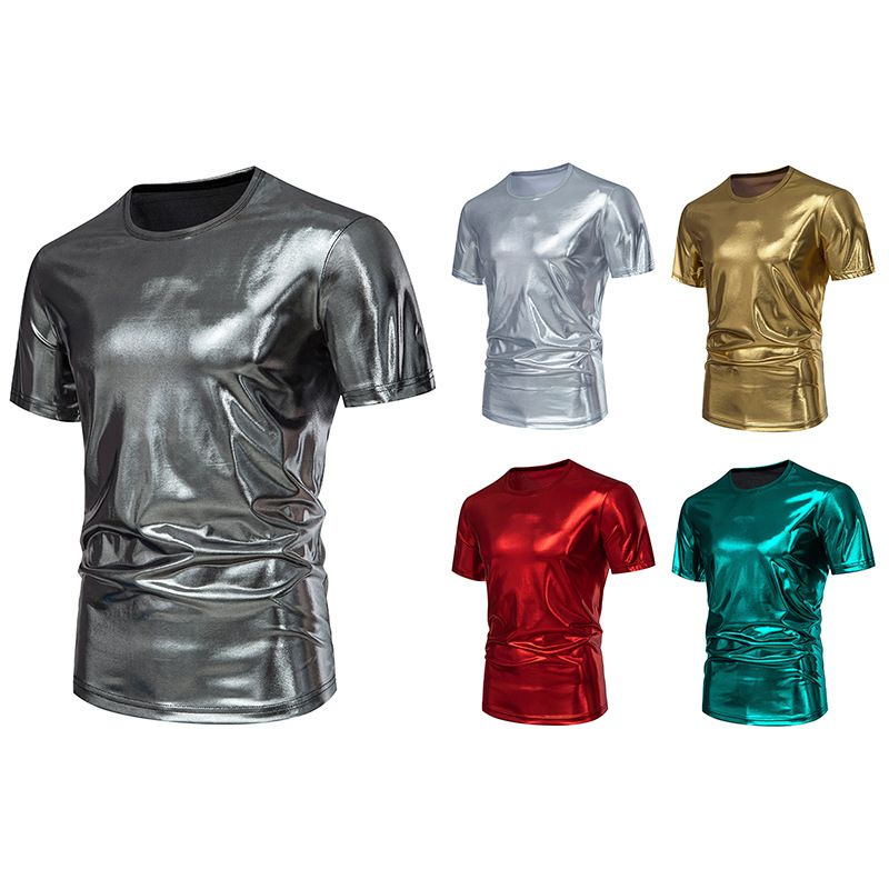 Mens 70s metallic shirts short sleeve gold t-shirt disco party club tee tops  Clothes   Men's Clothing T-Shirts