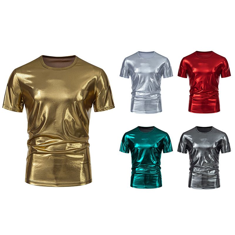 Mens 70s metallic shirts short sleeve gold t-shirt disco party club tee tops  Clothes   Men's Clothing T-Shirts