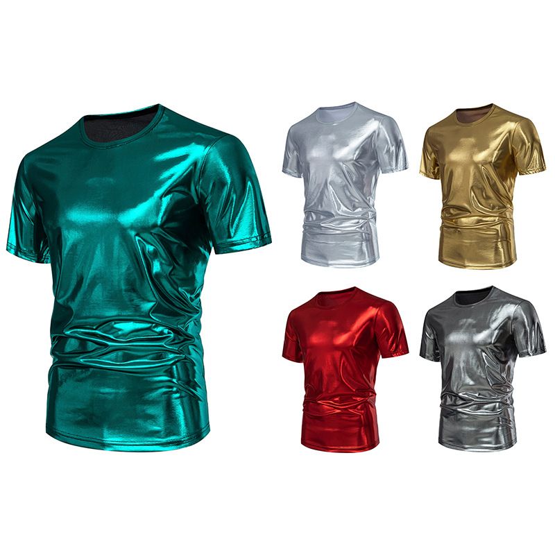Mens 70s metallic shirts short sleeve gold t-shirt disco party club tee tops  Clothes   Men's Clothing T-Shirts