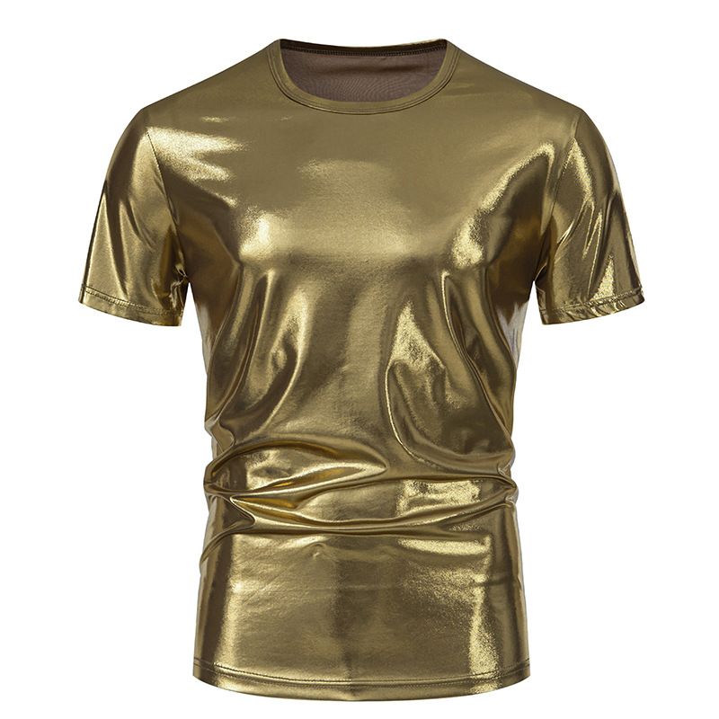Mens 70s metallic shirts short sleeve gold t-shirt disco party club tee tops  Clothes   Men's Clothing T-Shirts