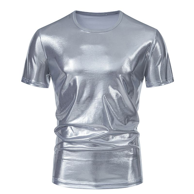 Mens 70s metallic shirts short sleeve gold t-shirt disco party club tee tops  Clothes   Men's Clothing T-Shirts