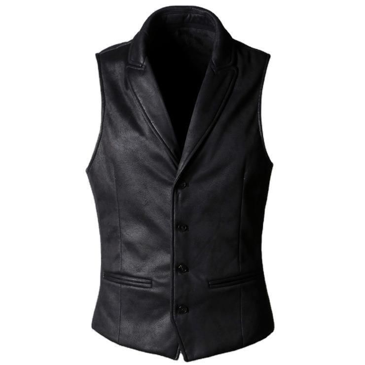 Men's Vest Waistcoat Style Winter Jacket Single Breasted Best Quality Leather Motorcycle Biker Vest Waistcoat