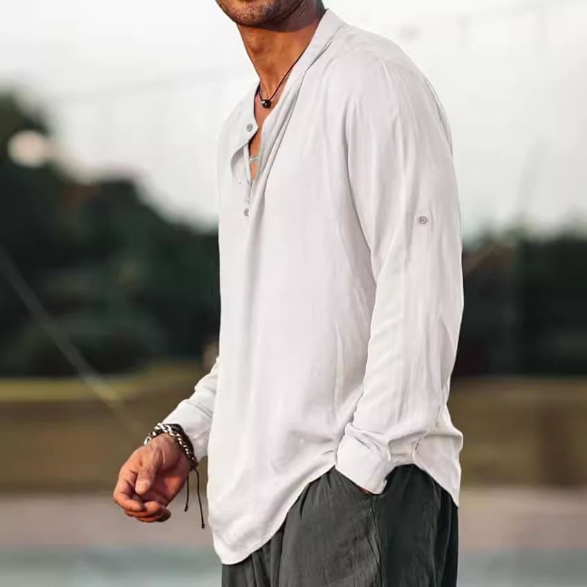 100% Linen Summer Shirt Long Sleeve Black White Shirt Mens Sexy Shirts  Clothes  Men's Clothing >Tops  Shirts