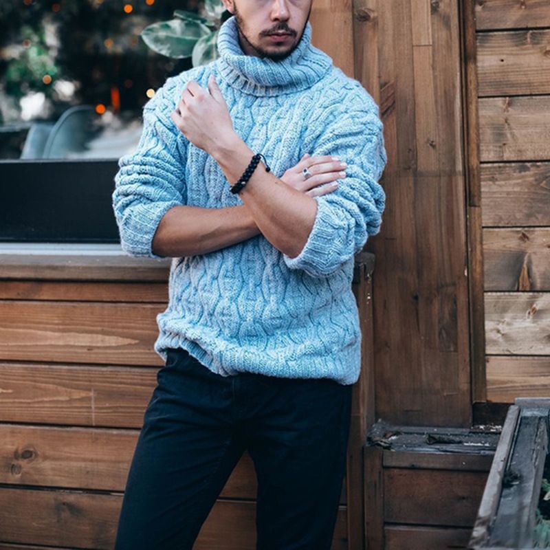 Winter Men s Casual Warm Thick Knitted Turtleneck Jumper Tops Long Sleeve Ribbed Sweater