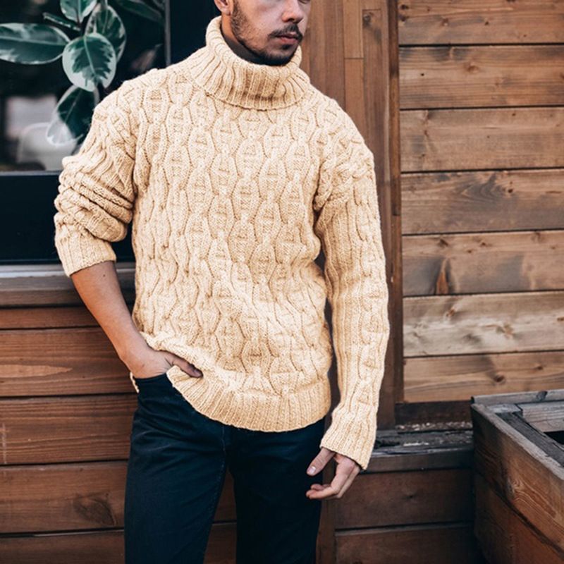 Winter Men s Casual Warm Thick Knitted Turtleneck Jumper Tops Long Sleeve Ribbed Sweater