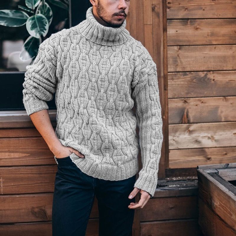 Winter Men s Casual Warm Thick Knitted Turtleneck Jumper Tops Long Sleeve Ribbed Sweater