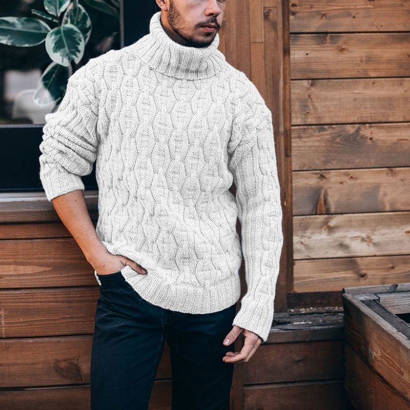 Winter Men s Casual Warm Thick Knitted Turtleneck Jumper Tops Long Sleeve Ribbed Sweater