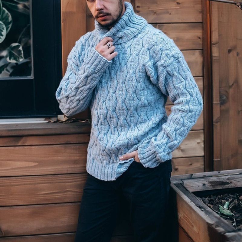 Winter Men s Casual Warm Thick Knitted Turtleneck Jumper Tops Long Sleeve Ribbed Sweater